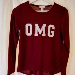 Juniors ( girls) burgundy/white “OMG” shirt
